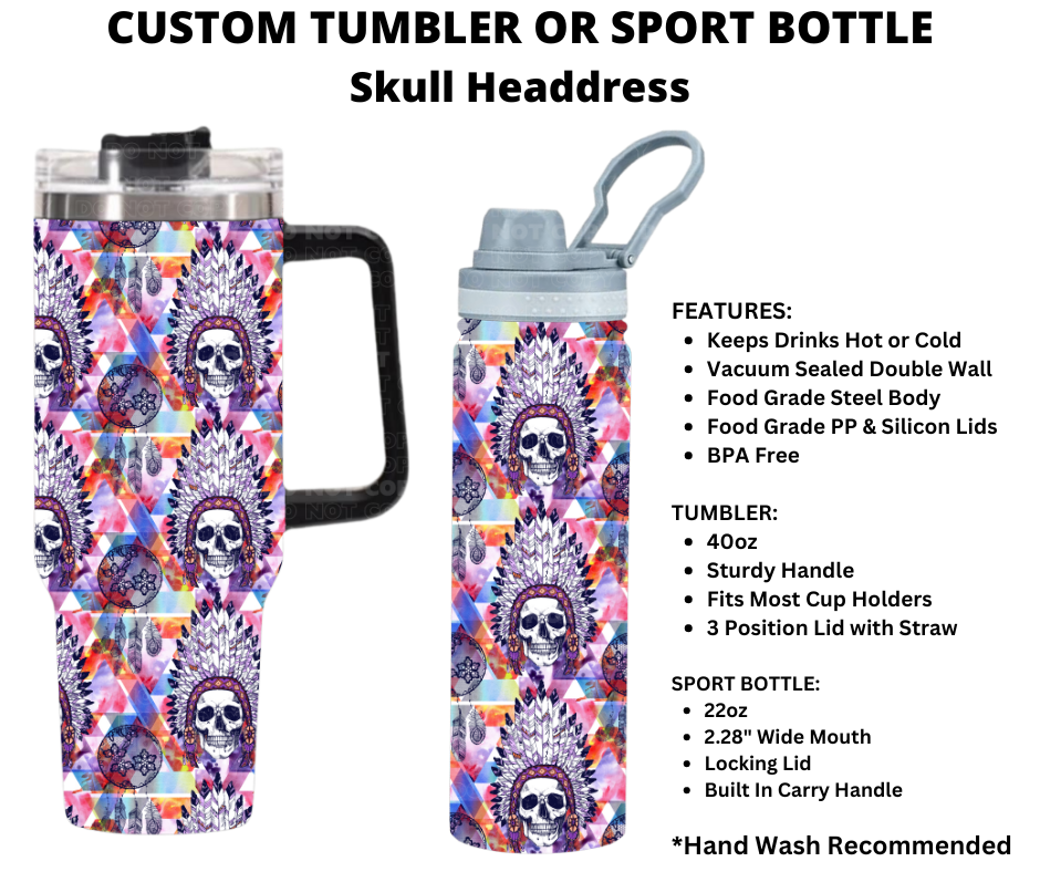 Skull Headdress Custom Tumbler or Sport Bottle