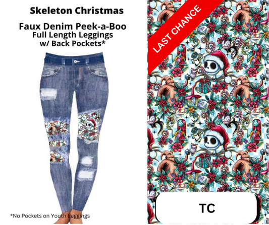 Skeleton Christmas Faux Denim Full Length Peekaboo Leggings