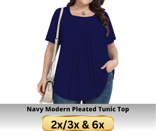 Navy Pleated Tunic Top