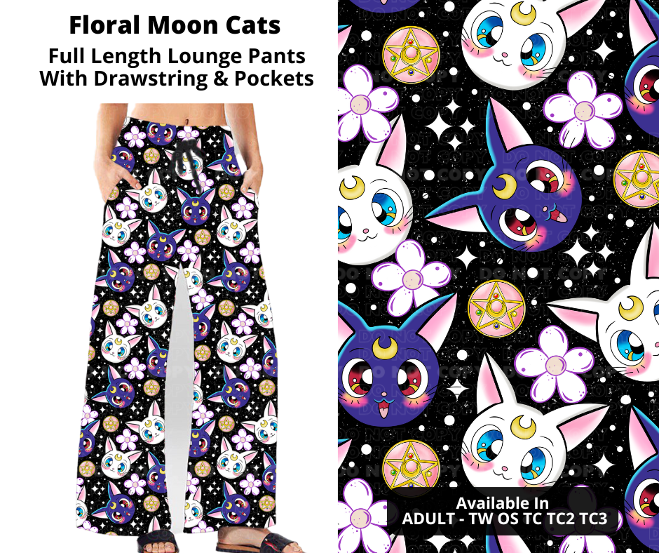 Preorder! Closes 11/21. ETA Jan. Floral Moon Cats Full Length Lounge Pants