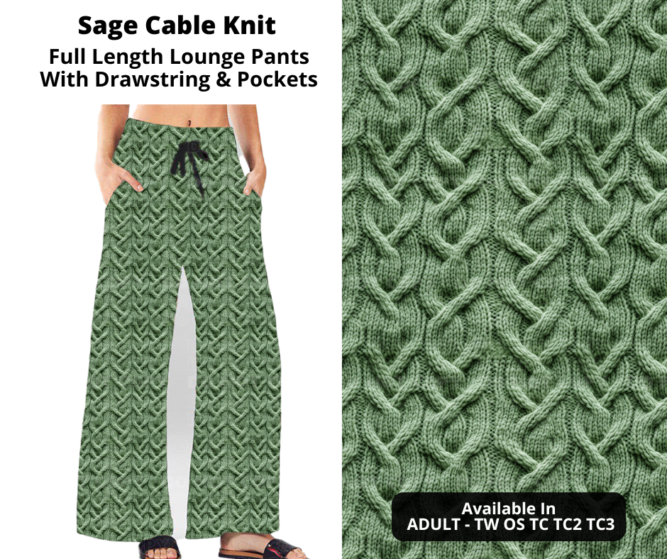 Preorder! Closes 11/4. ETA Jan. Sage Cable Knit Full Length Lounge Pants