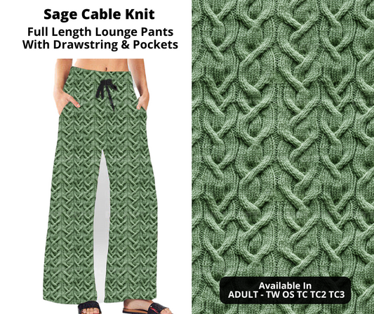 Preorder! Closes 11/4. ETA Jan. Sage Cable Knit Full Length Lounge Pants