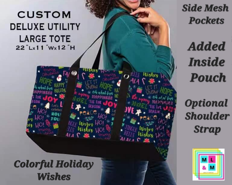 Colorful Holiday Wishes Collapsible Tote