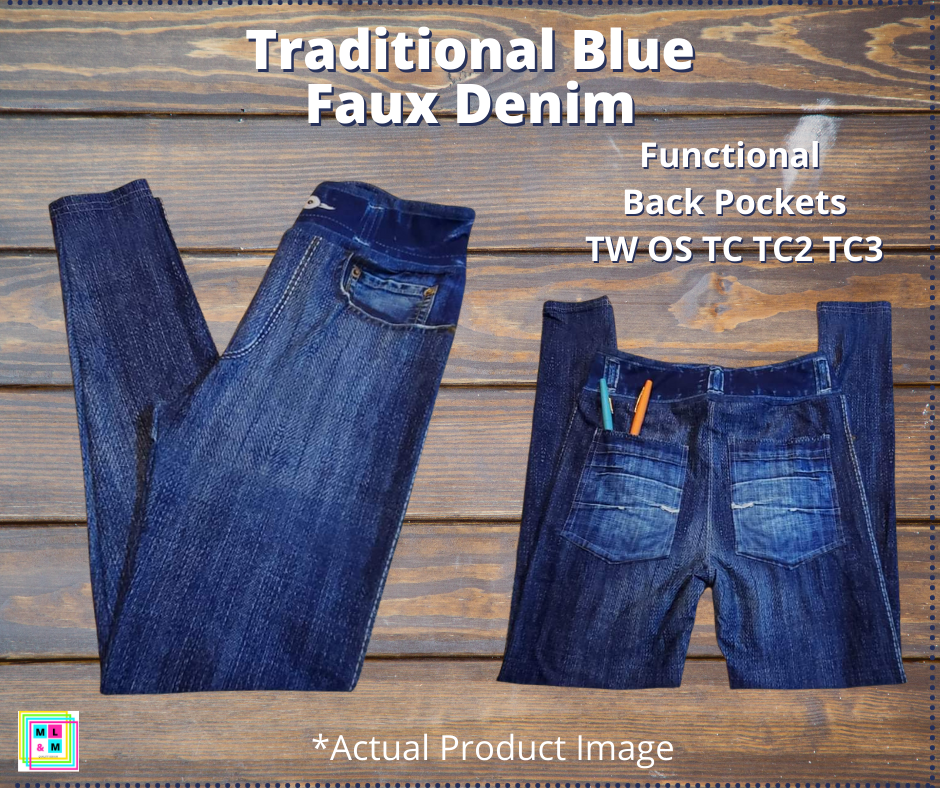 Solid Blue Faux Denim Full Length w/ Pockets