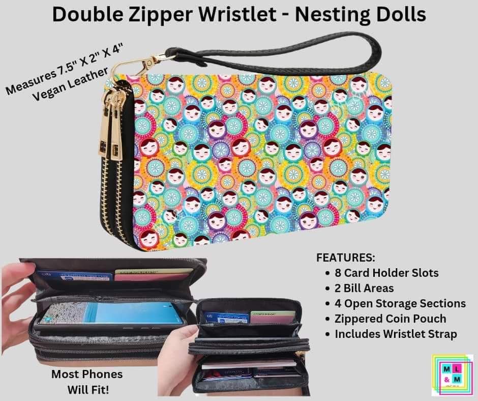 Nesting Dolls Double Zipper Wristlet