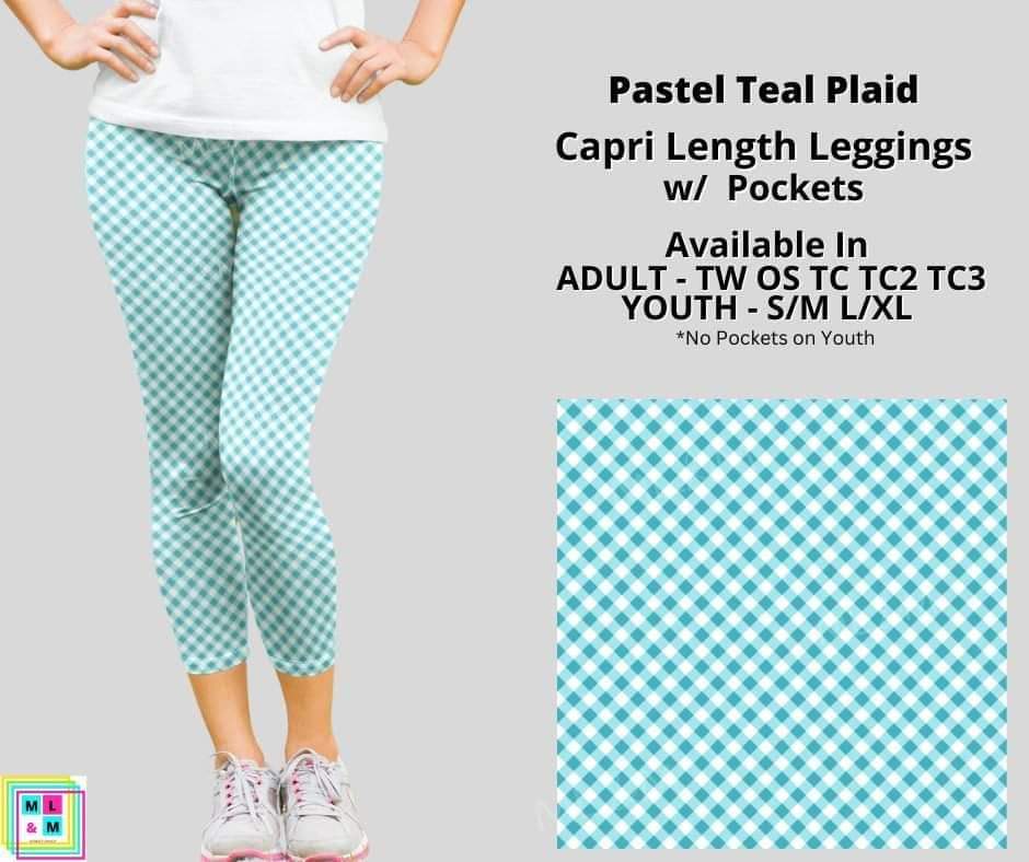 Pastel Teal Plaid Capri Length w/ Pockets
