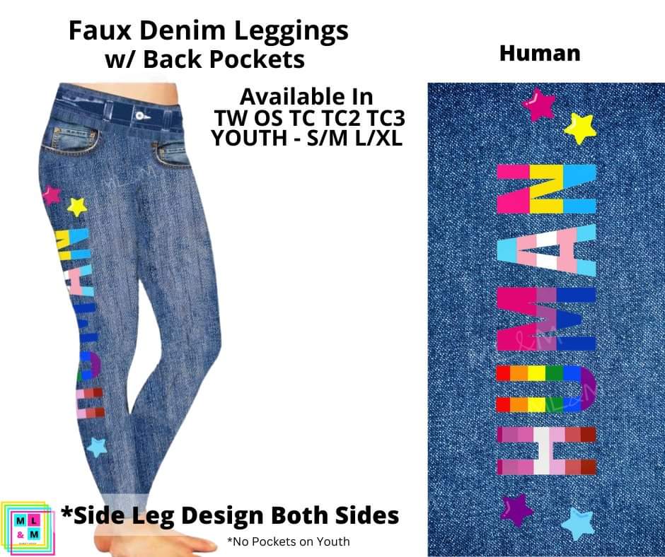 Human Faux Denim w/ Side Leg Designs Full Length