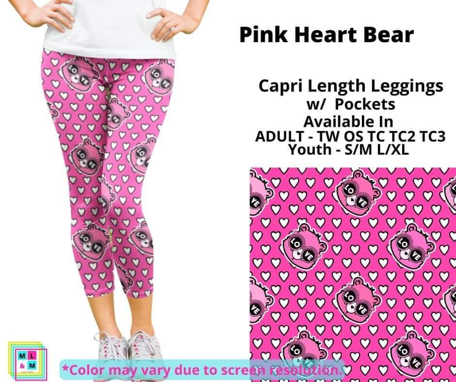 Pink Heart Bear Capri Length w/ Pockets