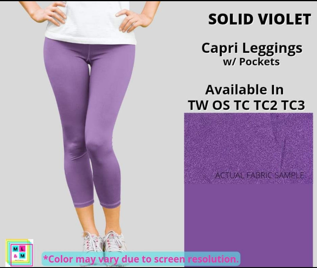Solid Violet Capri Leggings w/ Pockets