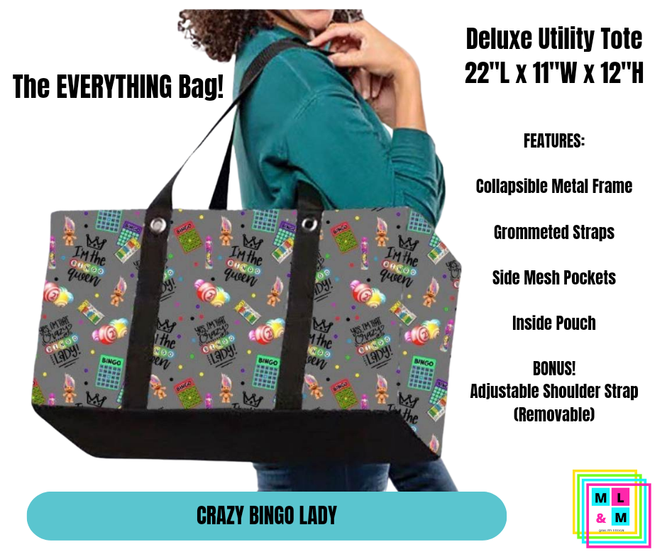 Crazy Bingo Lady Collapsible Tote