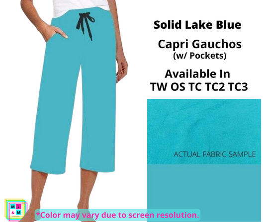 Solid Lake Blue Capri Gauchos