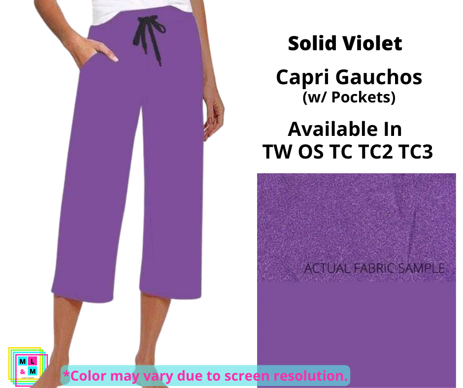 Solid Violet Capri Gauchos