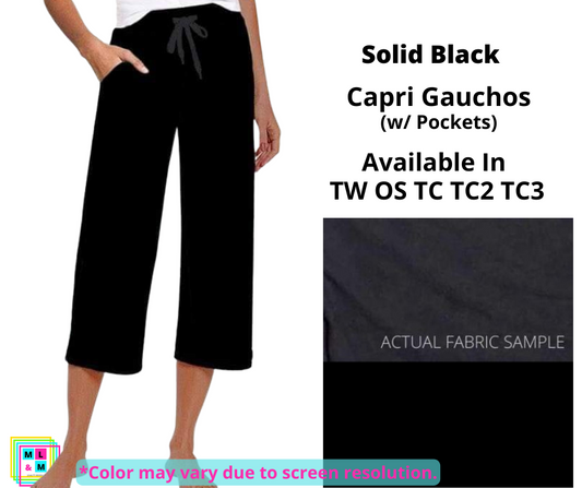 Solid Black Capri Gauchos